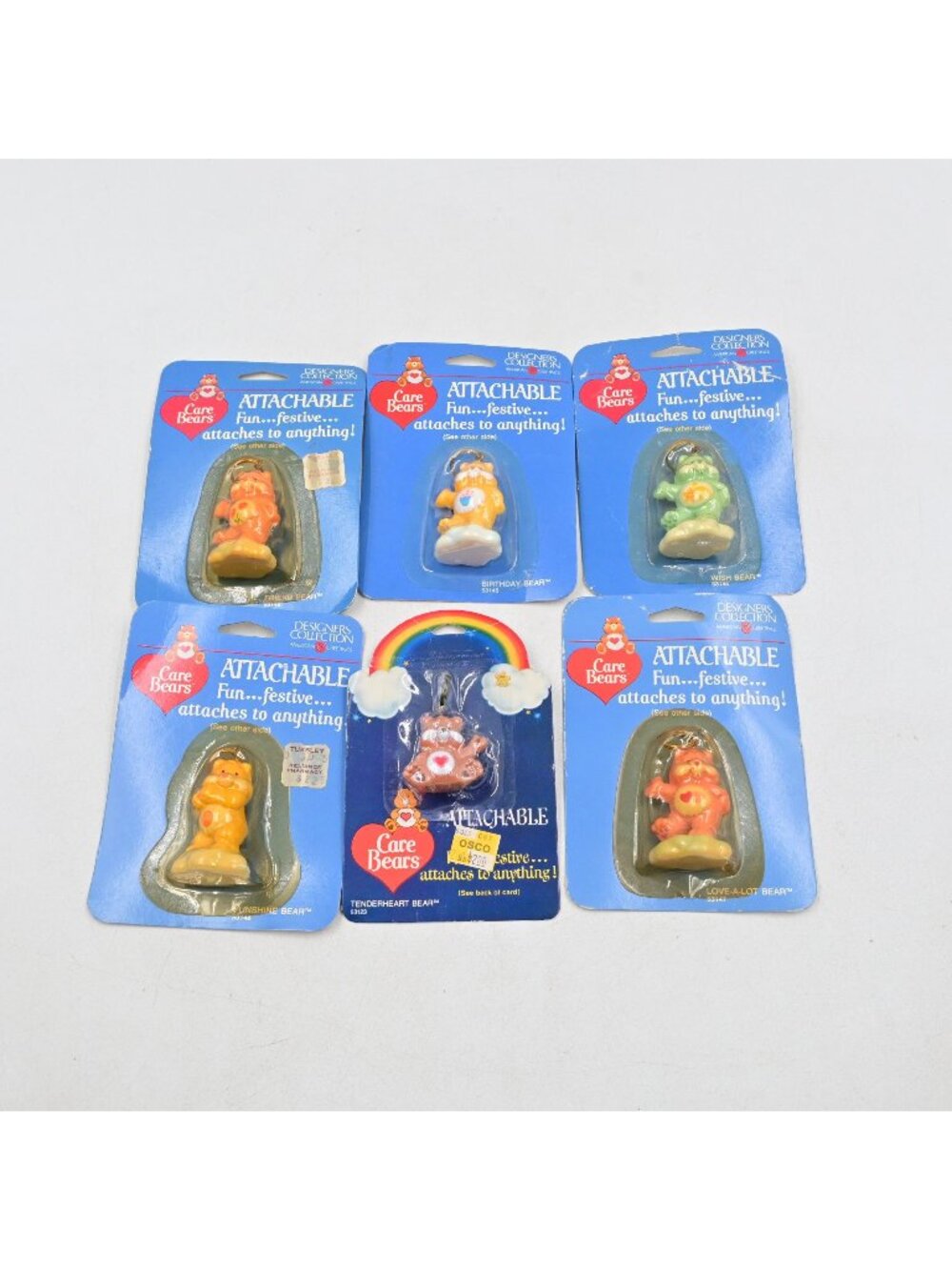 Care Bears Attachables Keychain Lot Of 6 Funshine Birthday Wish Bears Vintage